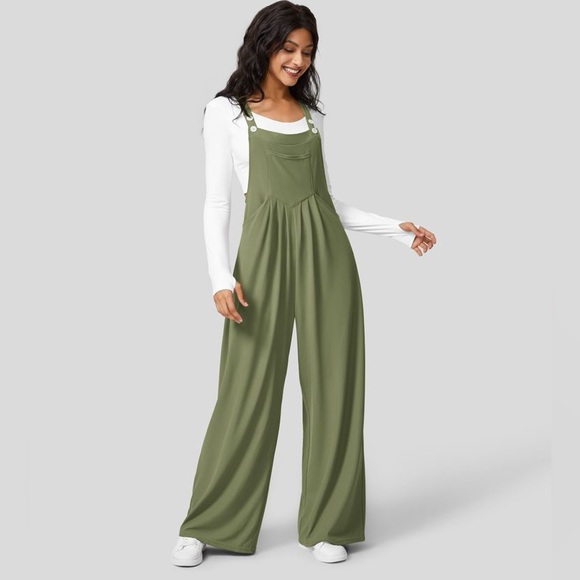 HALARA Pants - HALARA Adjustable Strap Button Multiple Pockets Waffle Casual Overalls